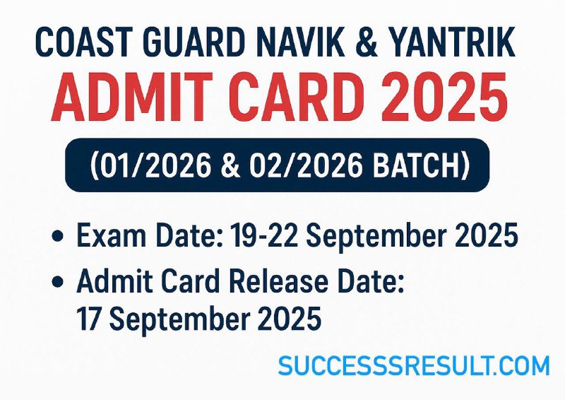 Coast Guard Navik & Yantrik Admit Card 2025