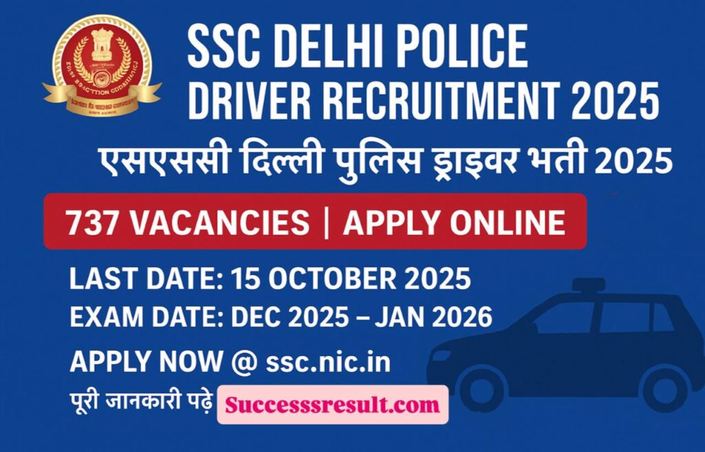 SSC Delhi Police Driver Recruitment 2025